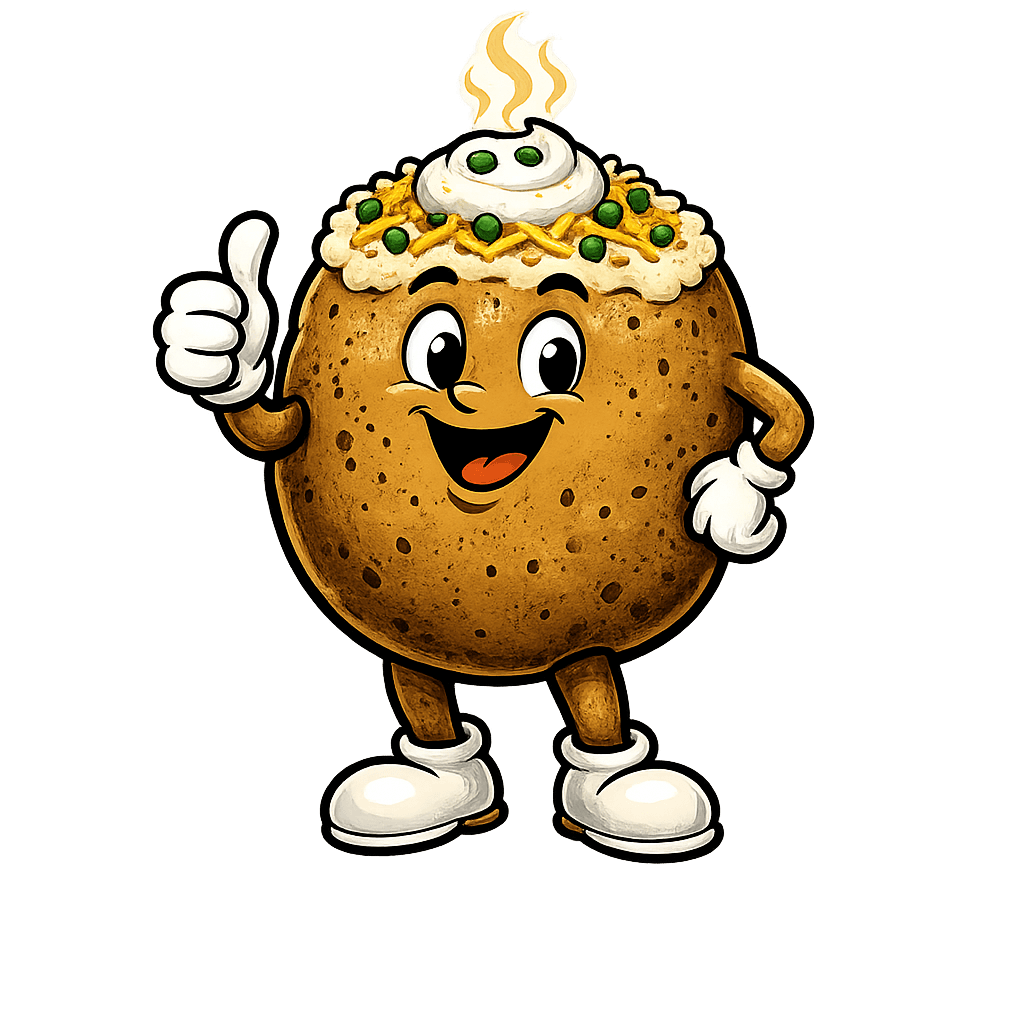 Spuddy, the Spuddy’s potato mascot, giving a thumbs up